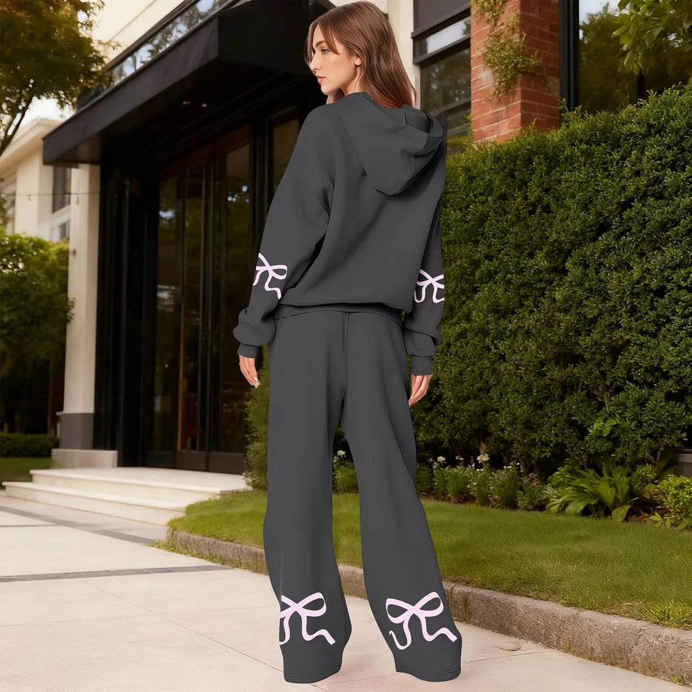Bow Accent Cotton Sweatsuit Set