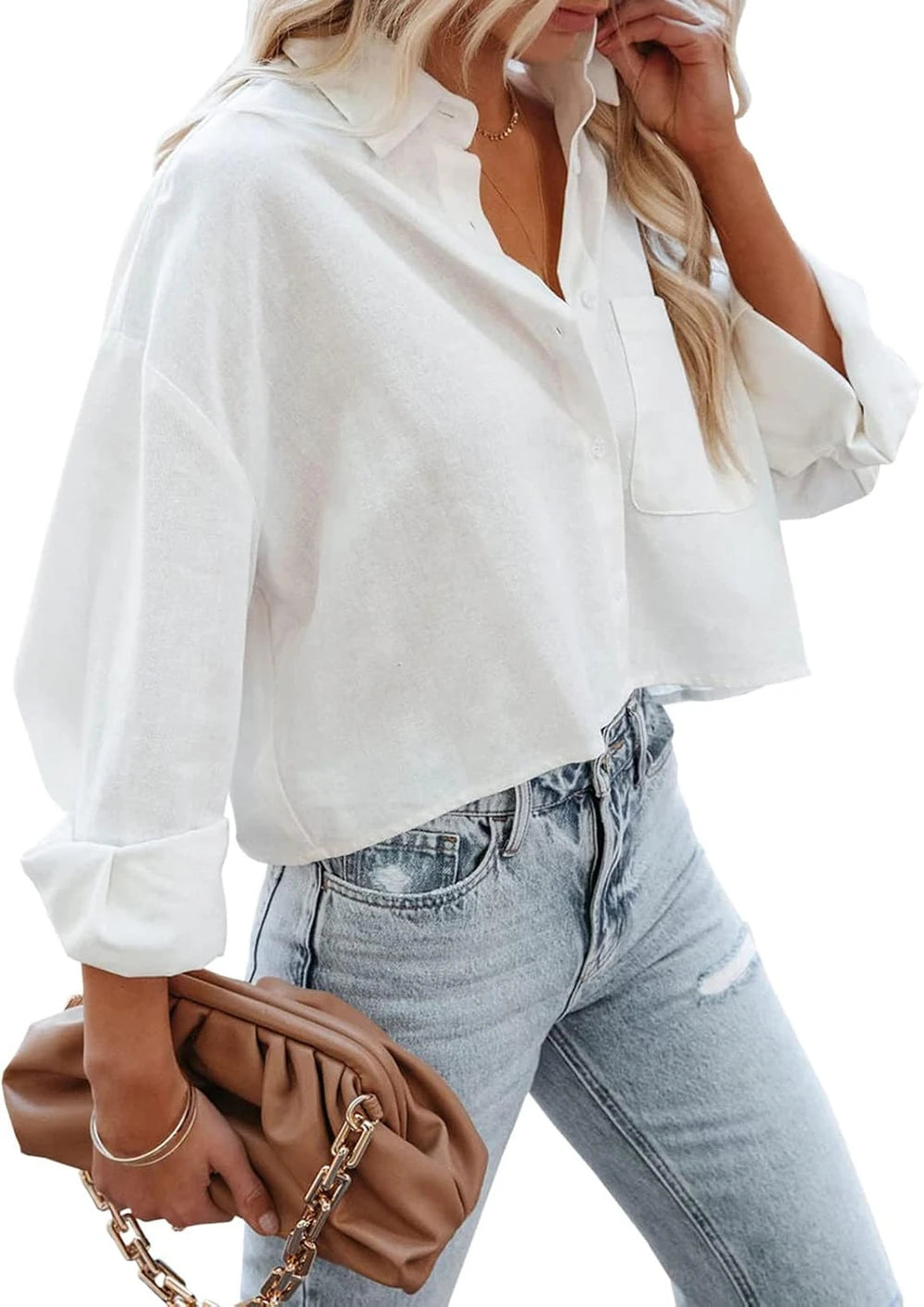 Cotton Button Down Crop Shirt