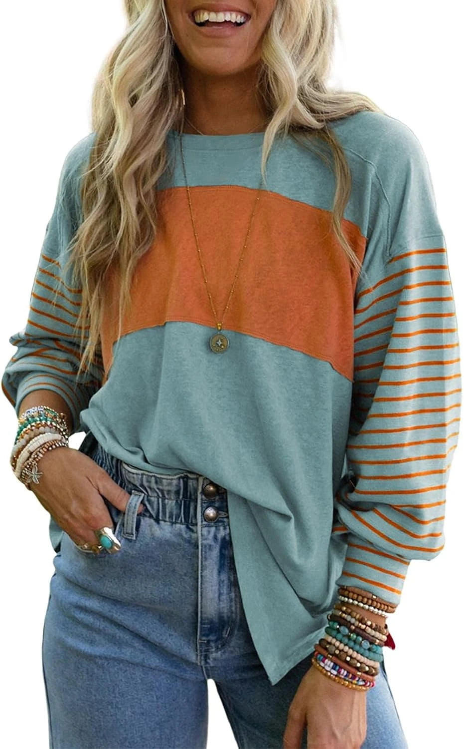 Dokotoo Color Block Long Sleeve Tunic