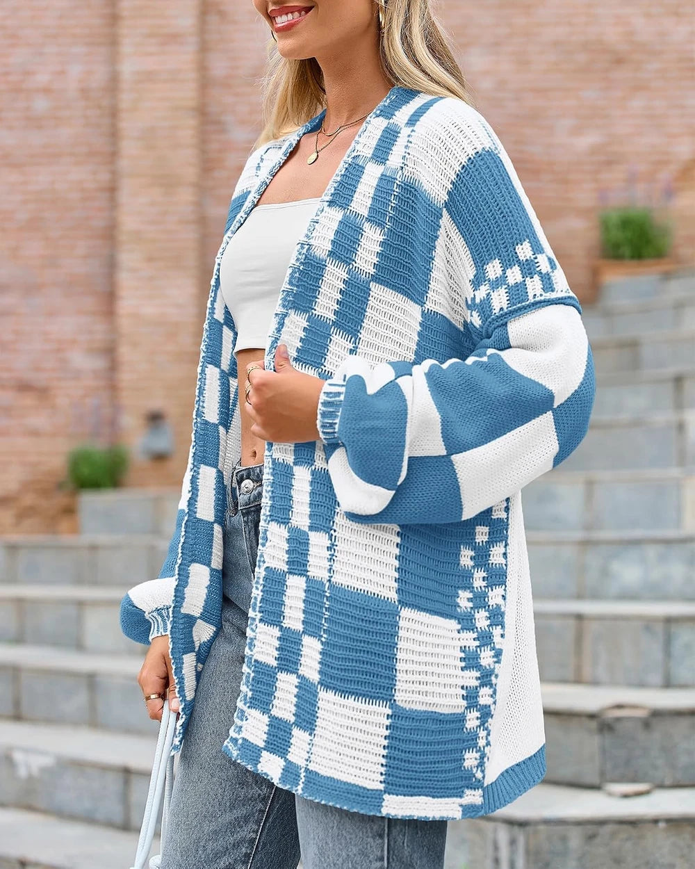 BTFBM Checkered Open Front Cardigan