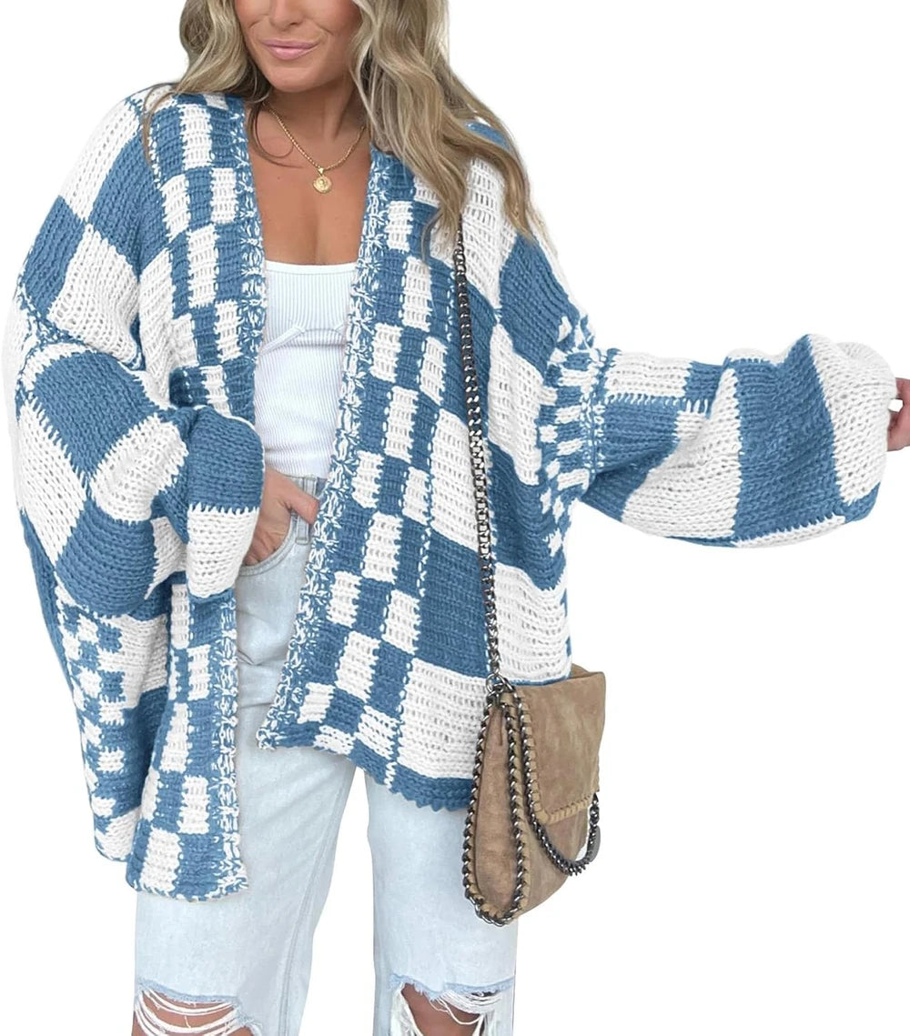 BTFBM Checkered Open Front Cardigan