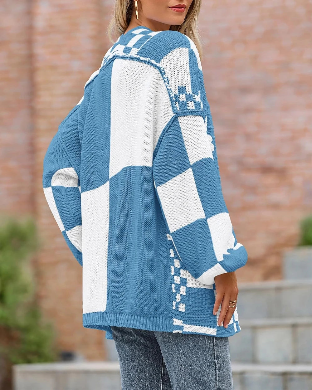 BTFBM Checkered Open Front Cardigan
