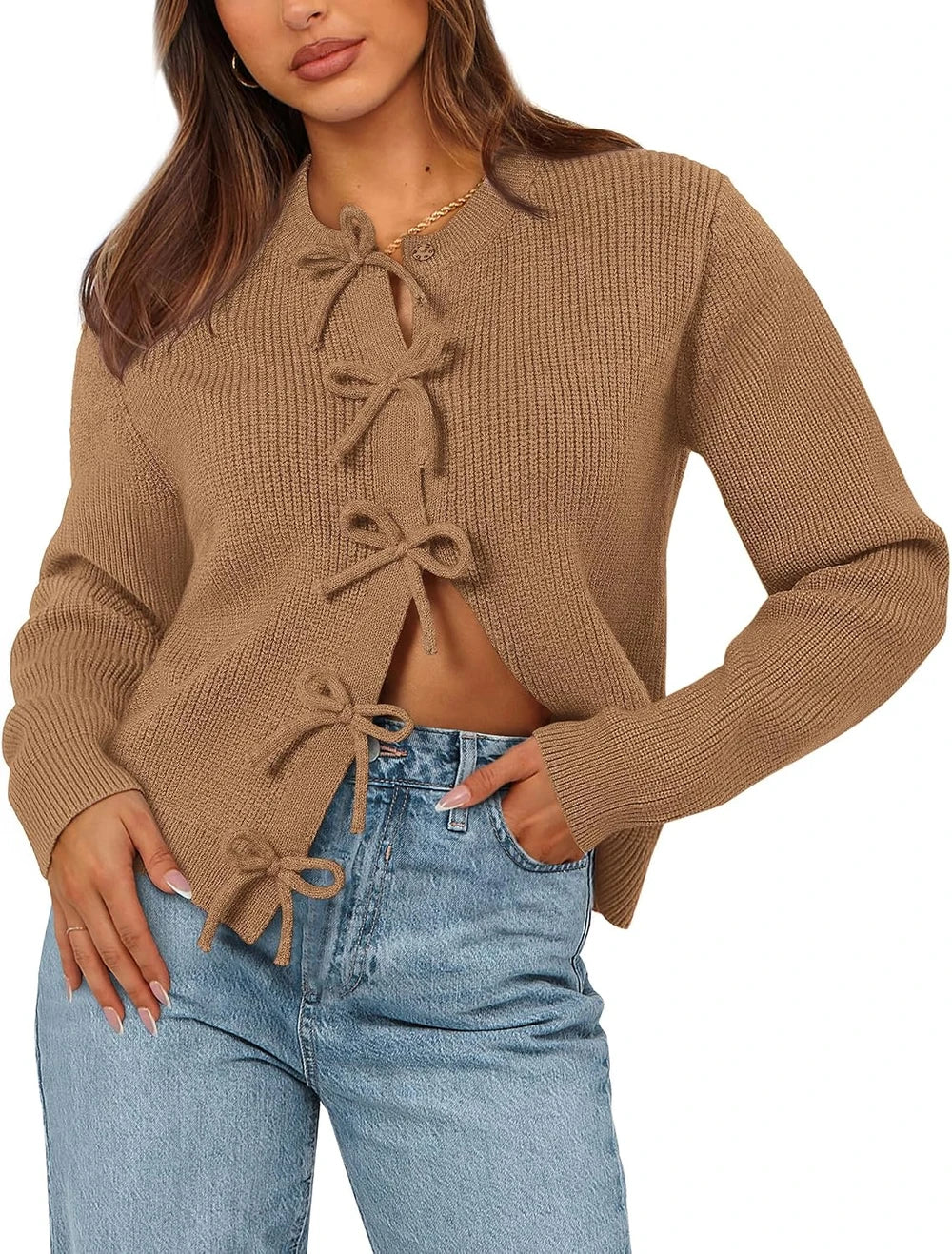Ribbed Bow Cardigan