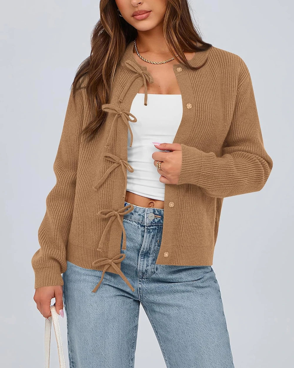 Ribbed Bow Cardigan