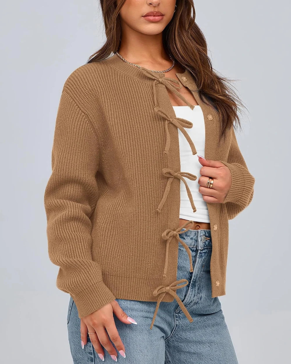 Ribbed Bow Cardigan