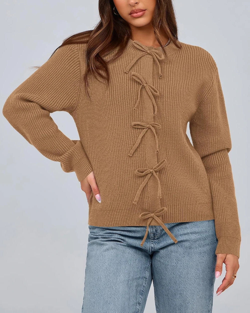 Ribbed Bow Cardigan