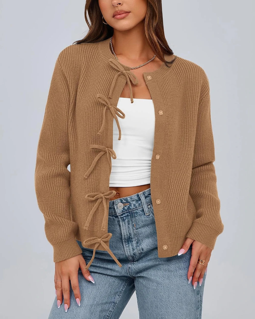 Ribbed Bow Cardigan