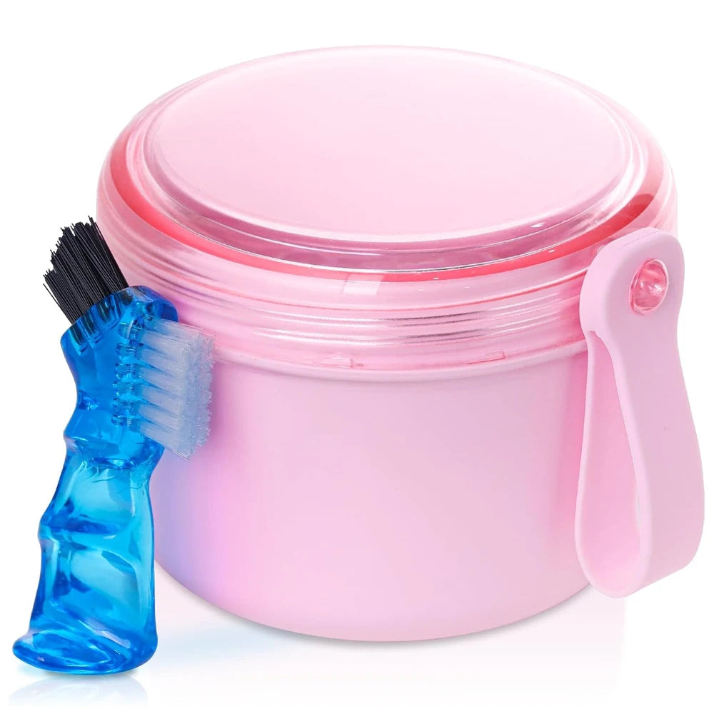 Pink Leakproof Denture Case and Soaking Cup