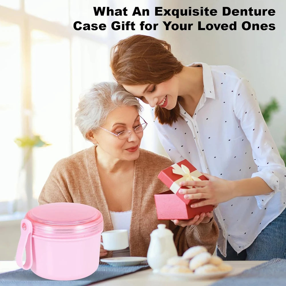 Pink Leakproof Denture Case and Soaking Cup