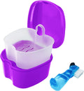 Purple Travel Denture Bath Case with Brush