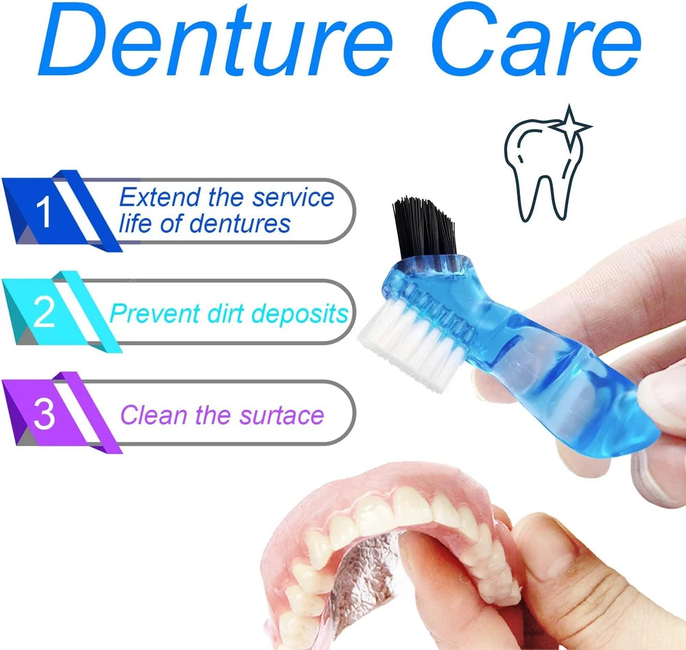 Purple Travel Denture Bath Case with Brush
