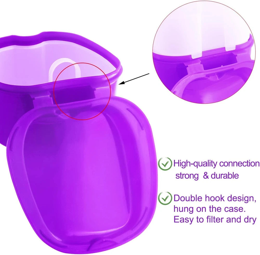 Purple Travel Denture Bath Case with Brush