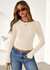 Ribbed Knit Long Sleeve Basic Tee