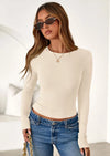 Ribbed Knit Long Sleeve Basic Tee