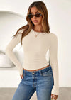 Ribbed Knit Long Sleeve Basic Tee
