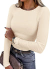 Ribbed Knit Long Sleeve Basic Tee
