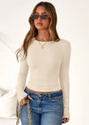 Ribbed Knit Long Sleeve Basic Tee