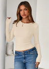 Ribbed Knit Long Sleeve Basic Tee
