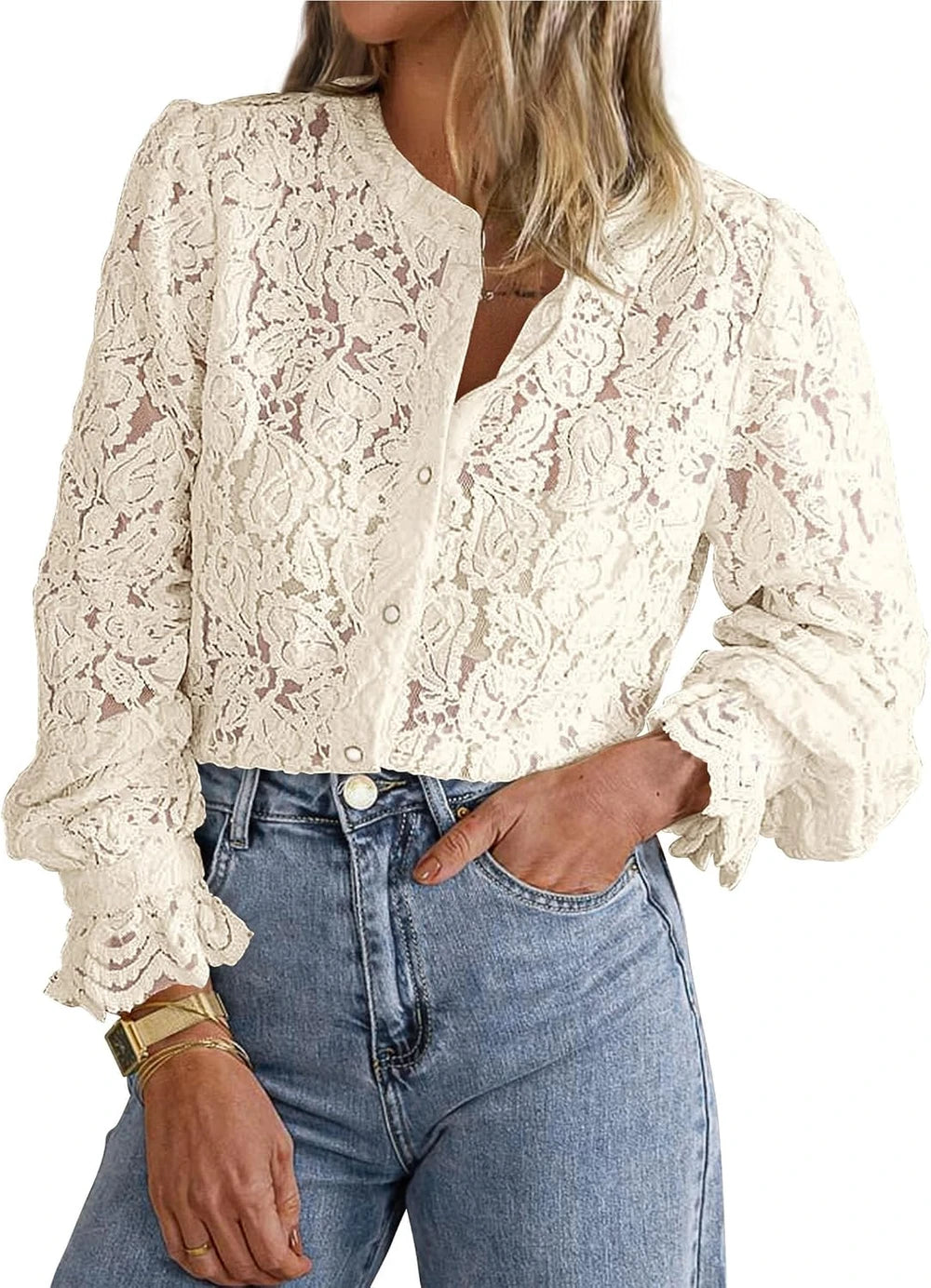 Long Sleeve Lace Work Blouse