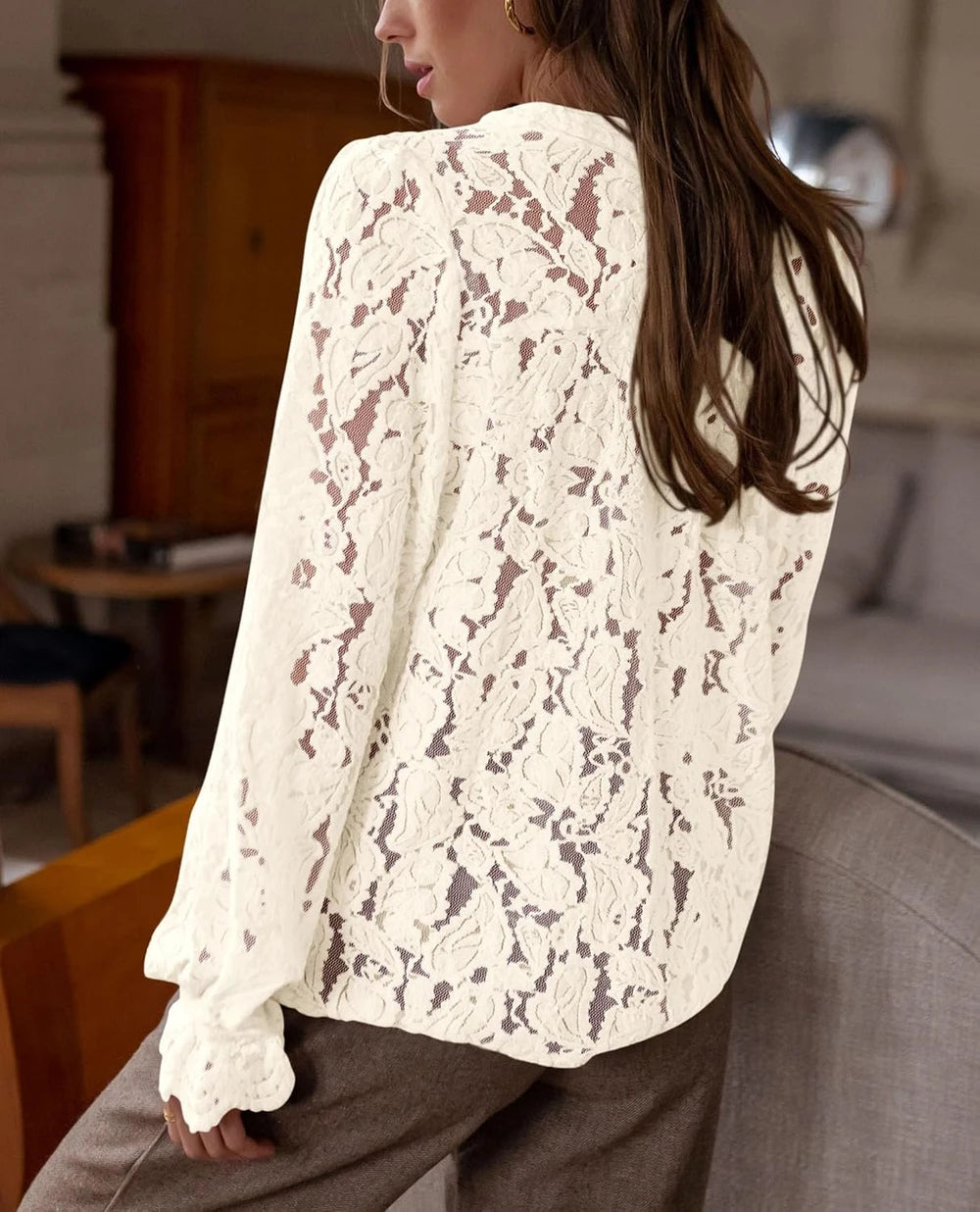 Long Sleeve Lace Work Blouse