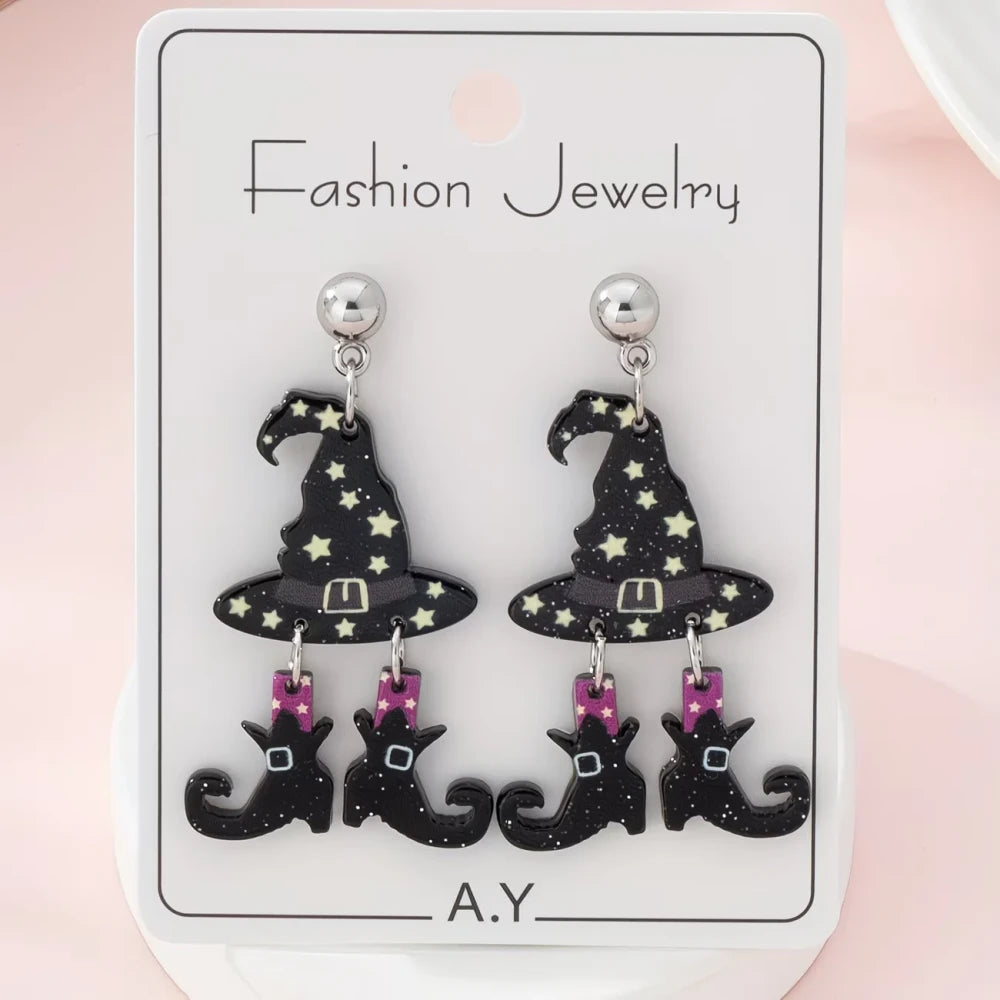 Halloween Witch Hat Drop Earrings