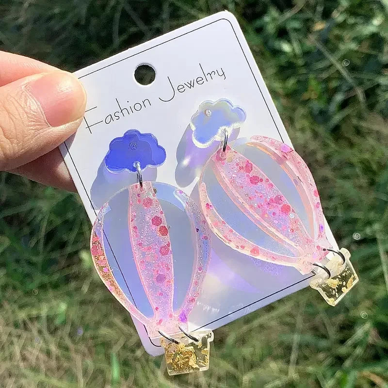 Colorful Cloud Hot Air Balloon Acrylic Earrings