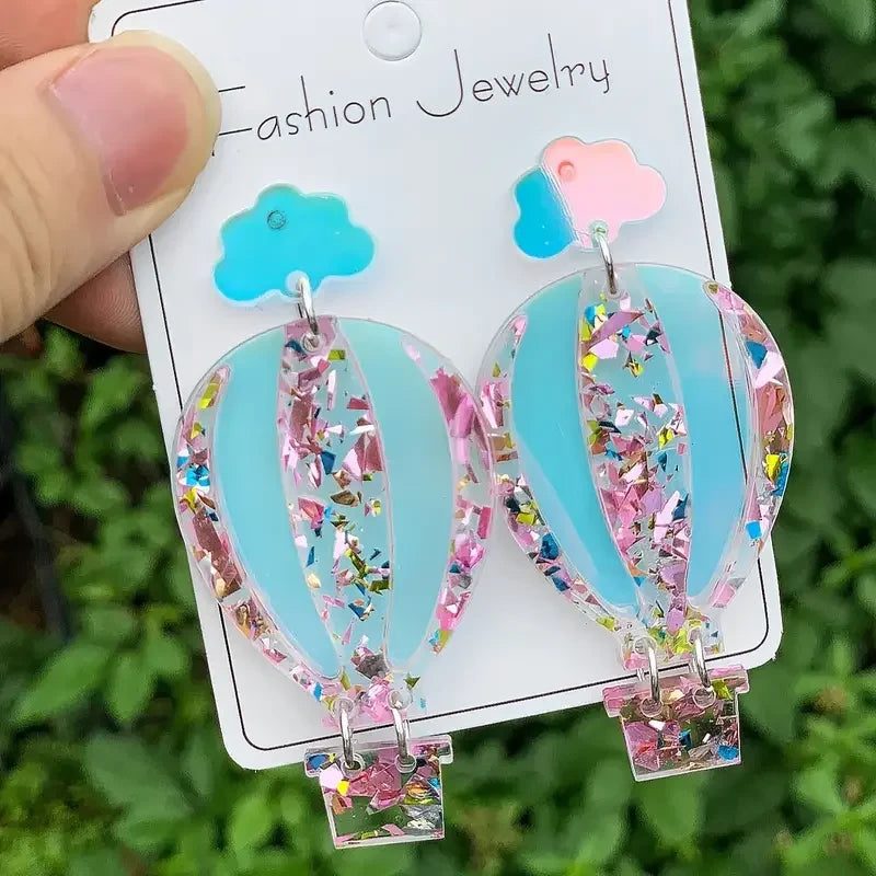 Colorful Cloud Hot Air Balloon Acrylic Earrings