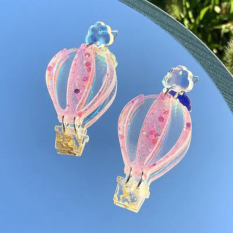 Colorful Cloud Hot Air Balloon Acrylic Earrings