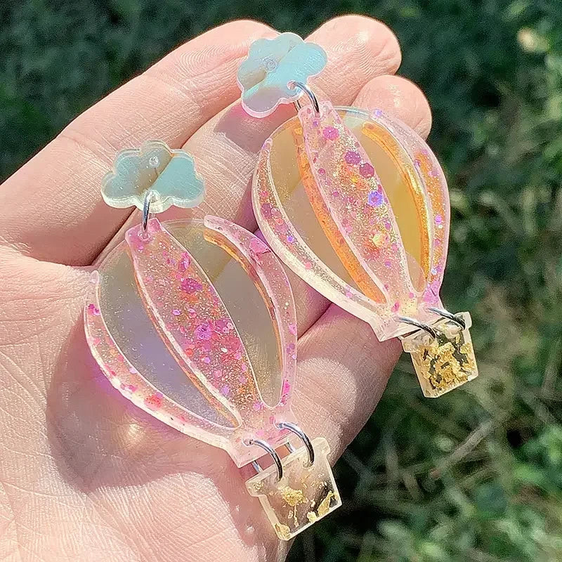 Colorful Cloud Hot Air Balloon Acrylic Earrings