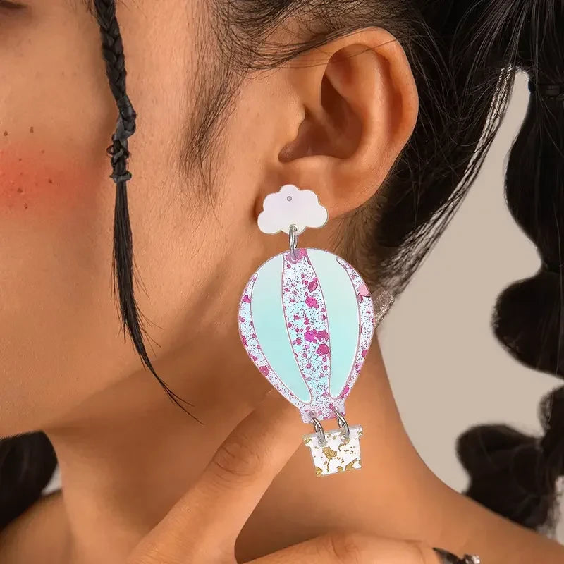Colorful Cloud Hot Air Balloon Acrylic Earrings