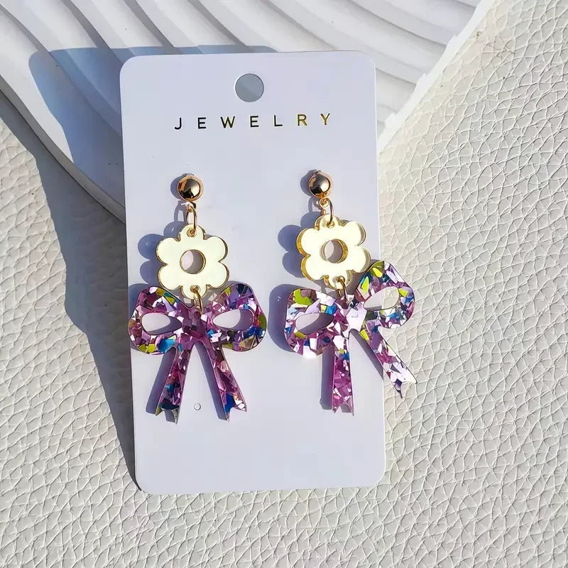 Floral Bow Dangle Earrings