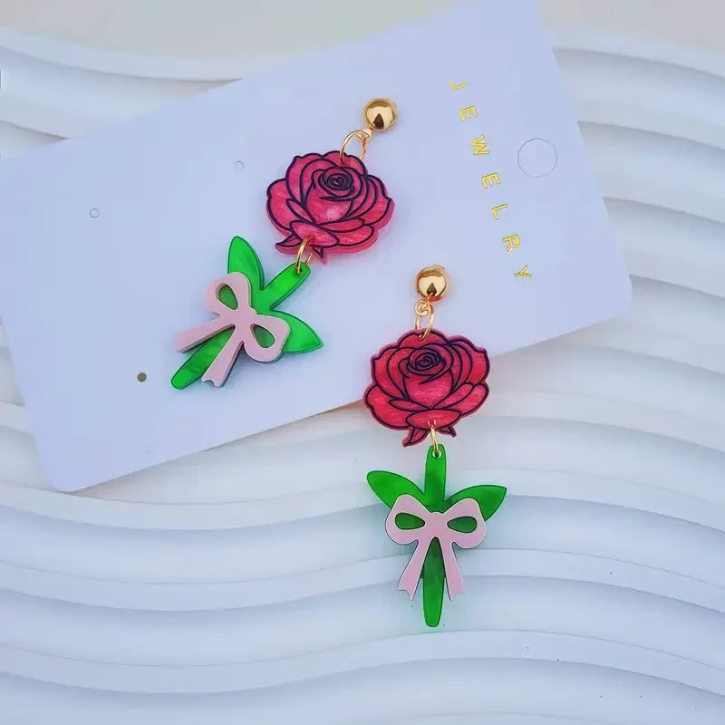 Floral Bow Dangle Earrings