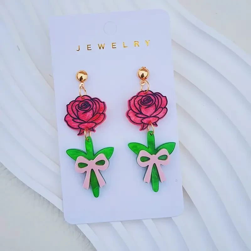Floral Bow Dangle Earrings