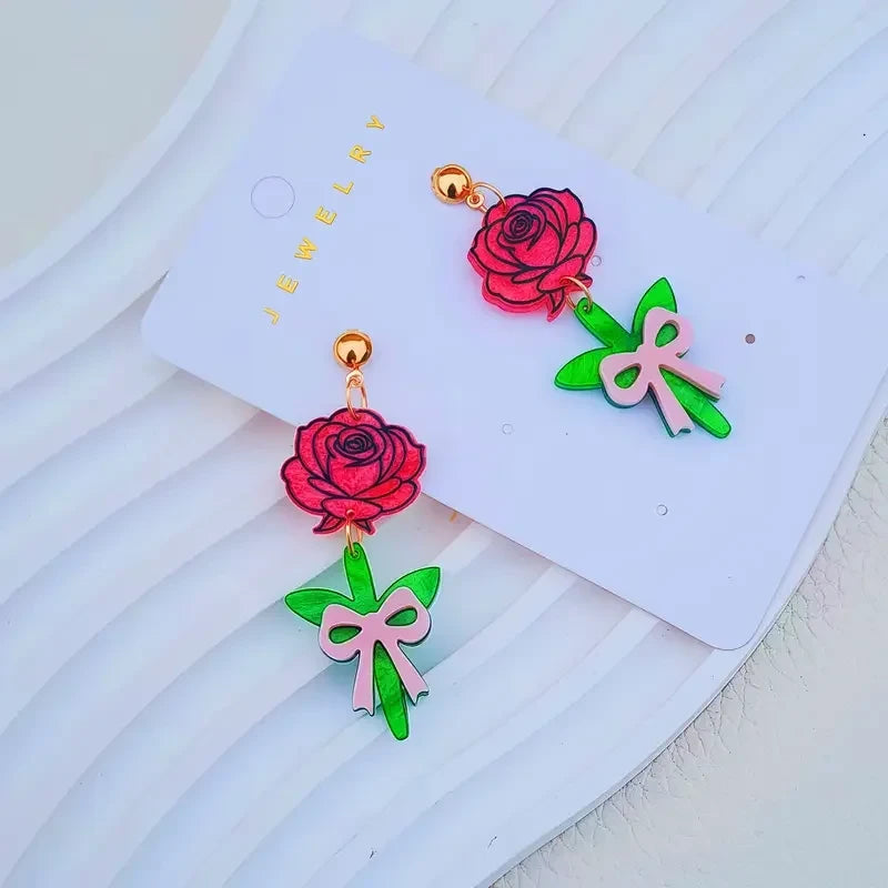 Floral Bow Dangle Earrings