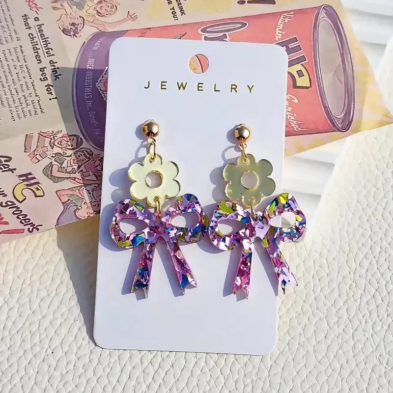 Floral Bow Dangle Earrings