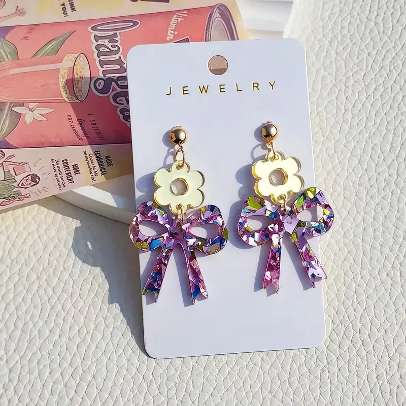 Floral Bow Dangle Earrings