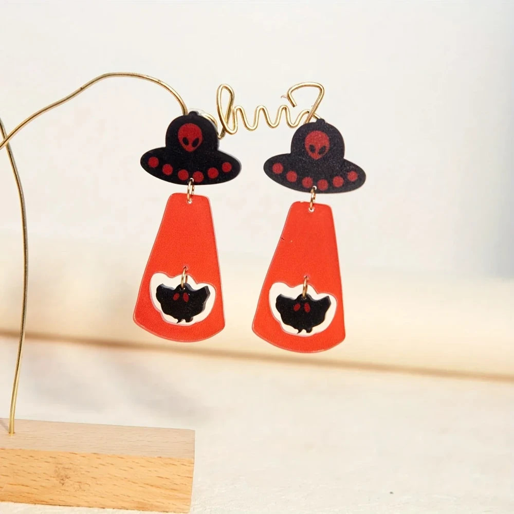 Bat Alien UFO Earrings