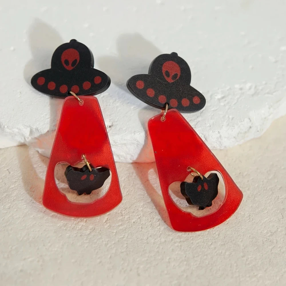 Bat Alien UFO Earrings