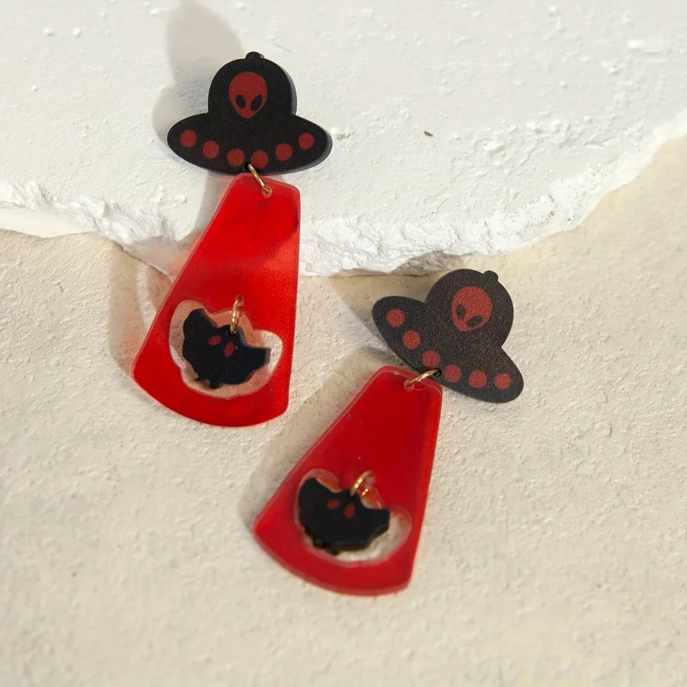 Bat Alien UFO Earrings