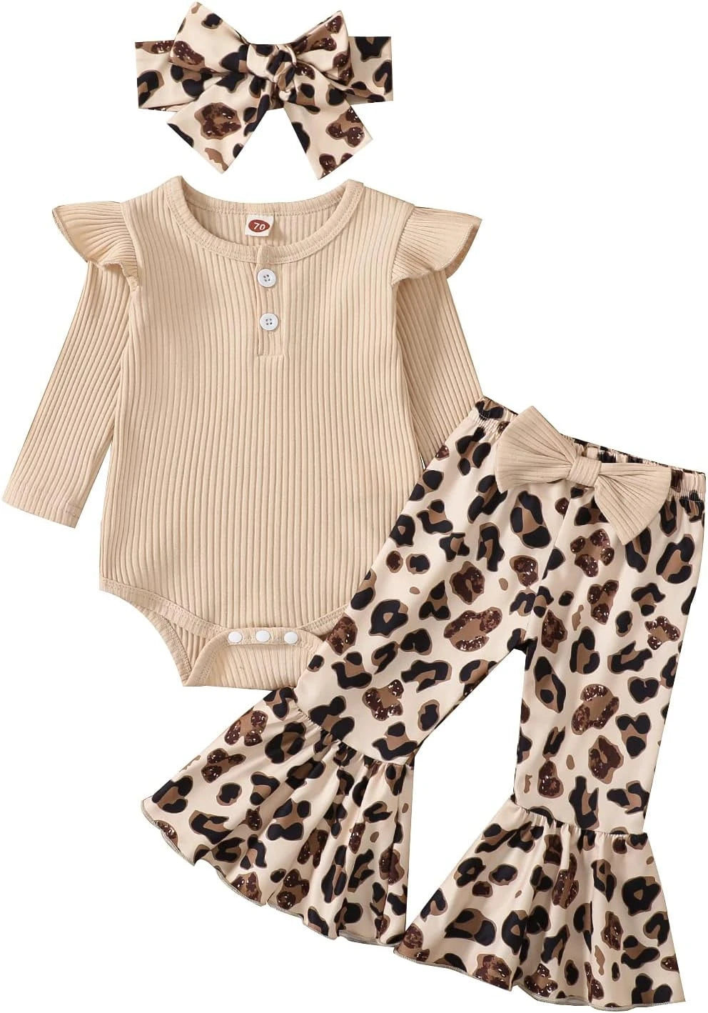 Ribbed Knit Romper Leopard Pants Set