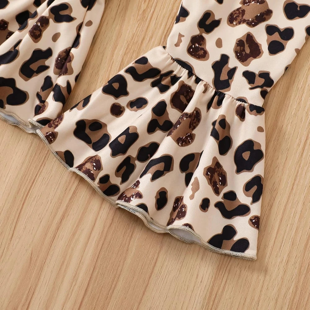 Ribbed Knit Romper Leopard Pants Set