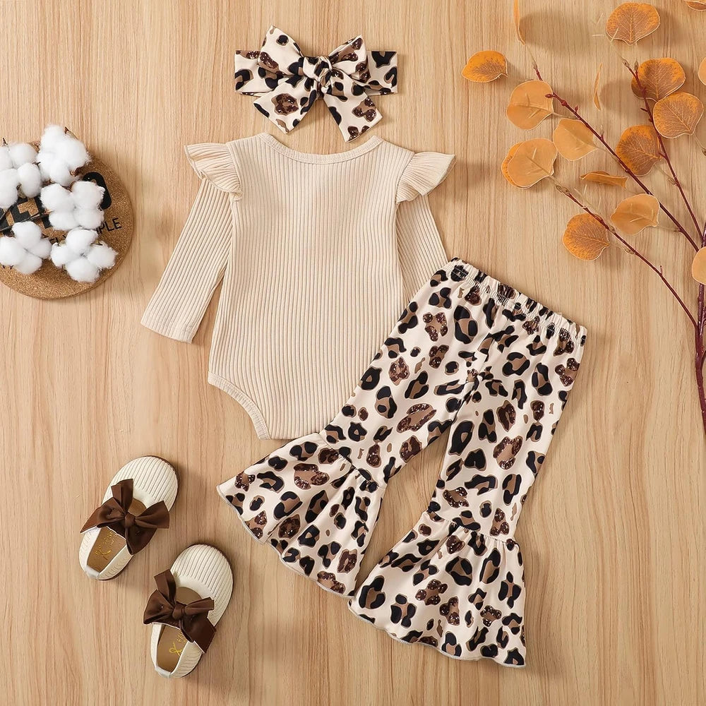 Ribbed Knit Romper Leopard Pants Set