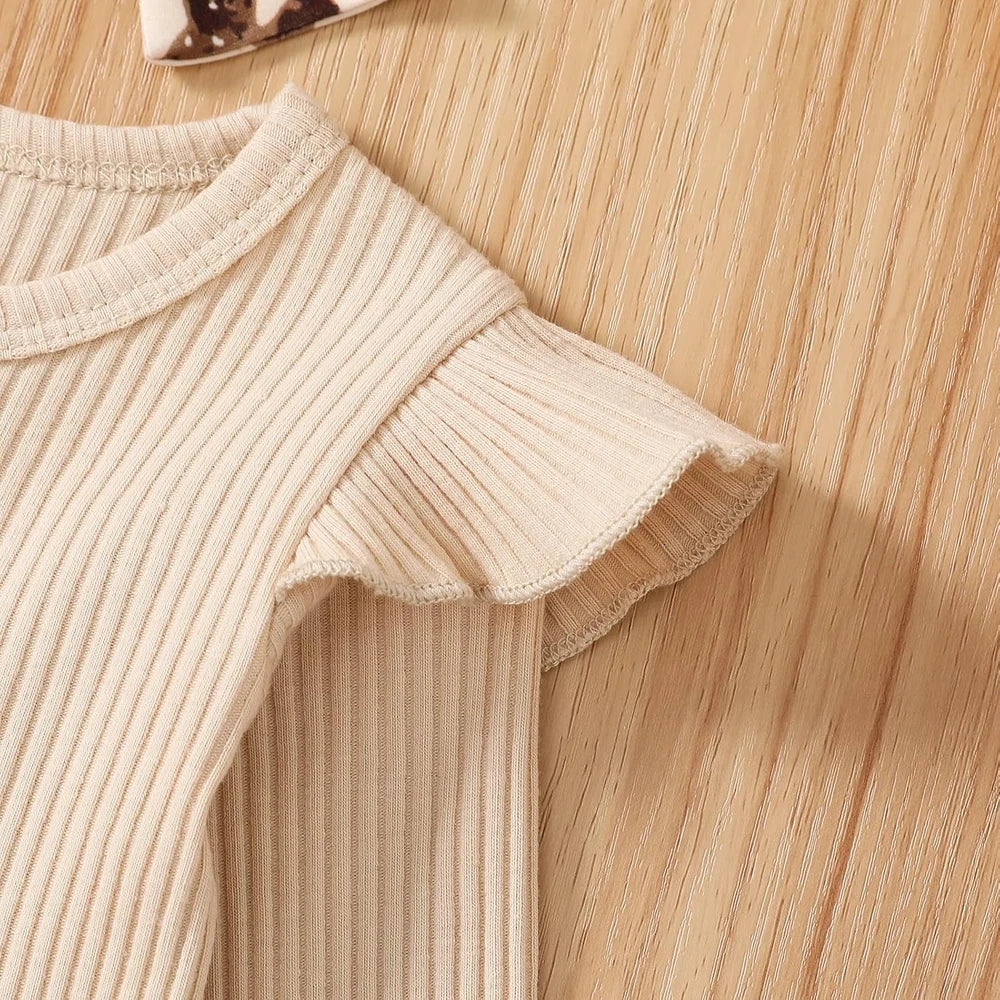 Ribbed Knit Romper Leopard Pants Set