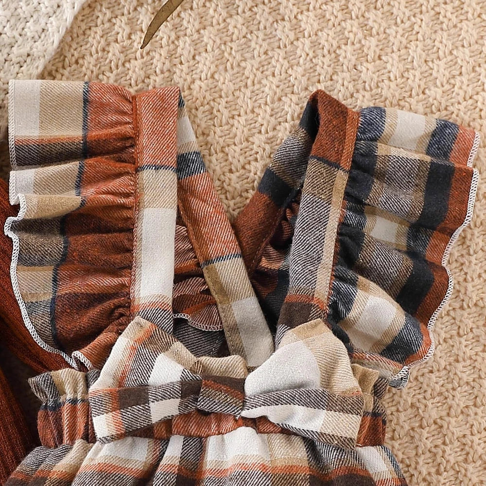 Baby Girl Plaid Overalls Outfit Set
