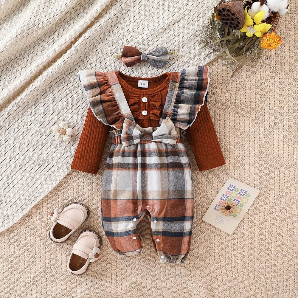 Baby Girl Plaid Overalls Outfit Set