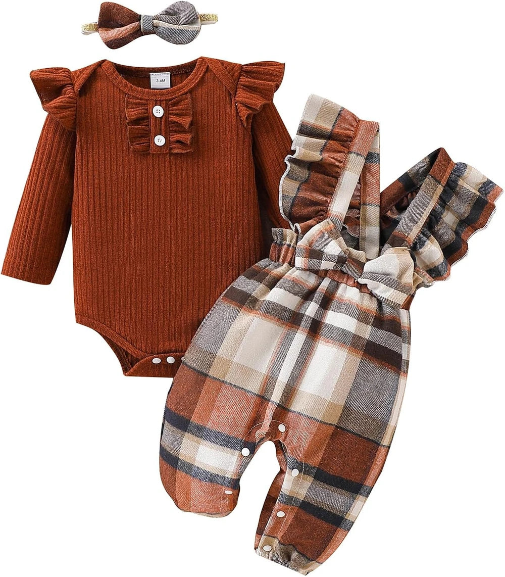 Baby Girl Plaid Overalls Outfit Set