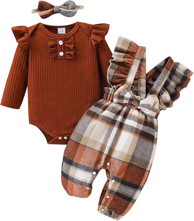 Baby Girl Plaid Overalls Outfit Set