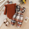 Baby Girl Plaid Overalls Outfit Set