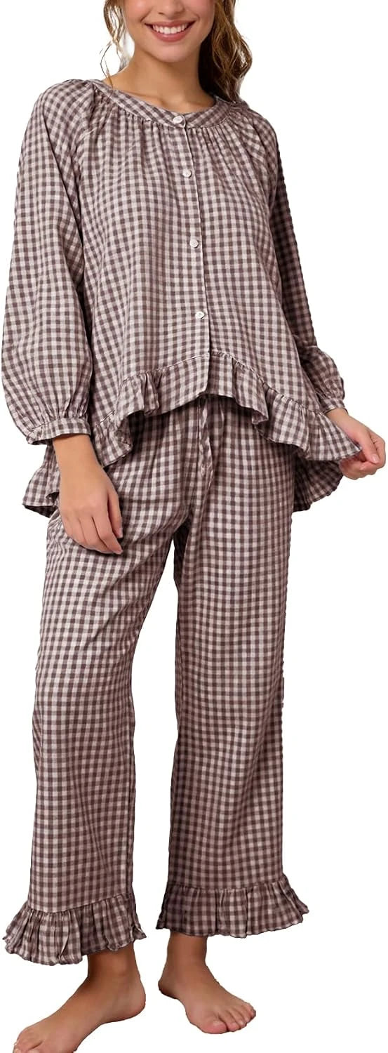 Womens Plaid Cotton Pajama Set