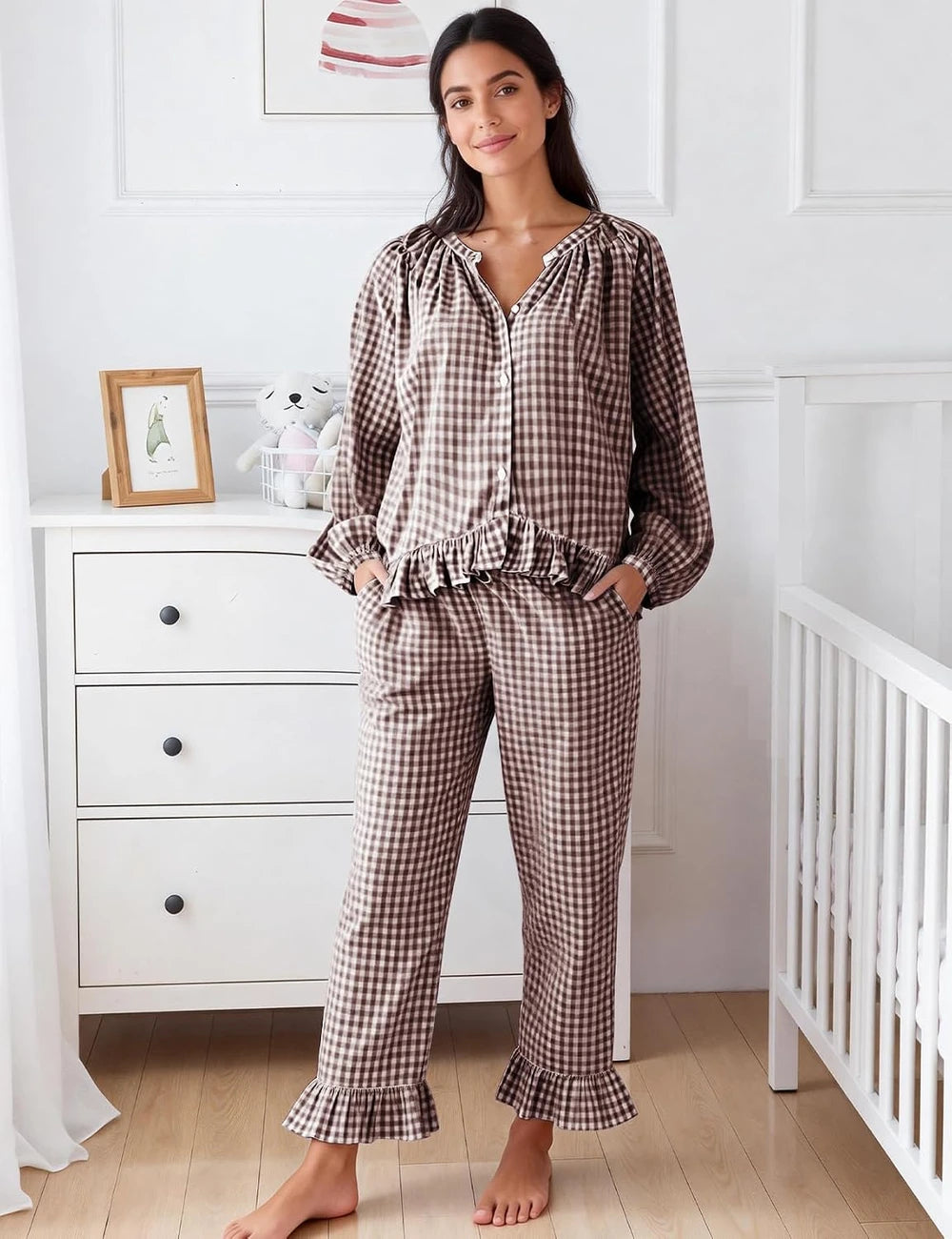 Womens Plaid Cotton Pajama Set